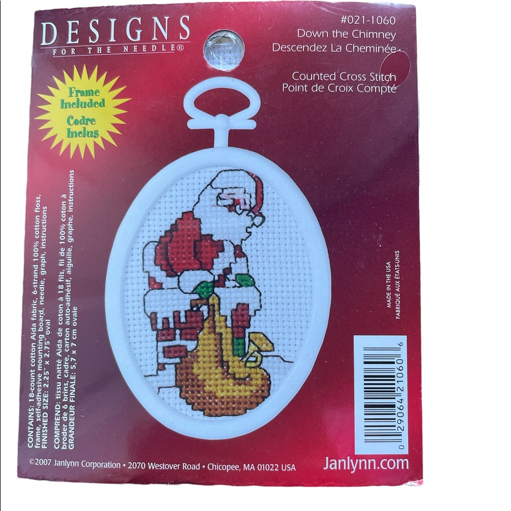 New Janlynn Mini Counted Cross Stitch Kit 2.75" Oval Down The Chimney (18 Count)